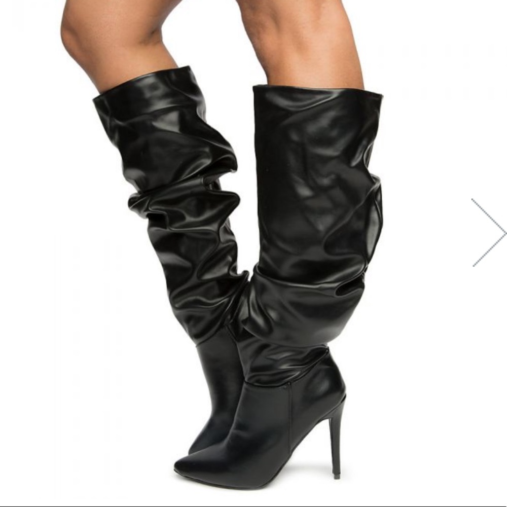 Knee High Slouchy Scrunch toe Stiletto Heel Boots